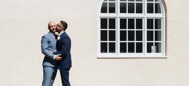 Gay Grooms Hugging And Kissing Josephine Elvis 1440X660 1 6 380X174