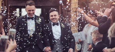 Gay Grooms Morning Suits Whitfield Ward Gay Lesbian Wedding Suit Hire Tailor Cheshire Gay Wedding Guide 6 380X174