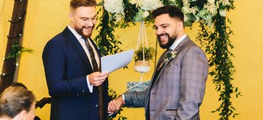 Gay Grooms Wedding Suits Whitfield Ward Gay Lesbian Wedding Suit Hire Tailor Cheshire Gay Wedding Guide 6 380X174