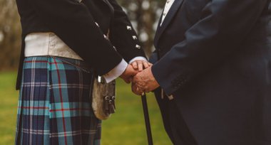 Holding Hands Vince And Georges Pink Wedding Berkshire Photographed By Gay Wedding Photographer Benjamin Stuart Photography 3 5 380X204
