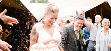 Jamie And Jessica Lesbian Wedding Under Shower Of Confetti Photograph By Lea Attentive Via Gay Wedding Guide 6 380X174