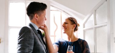 Jamie And Jessica Touch Faces At Their Lesbian Wedding Photograph By Lea Attentive Via Gay Wedding Guide 6 380X174