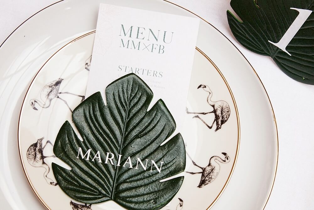 leaf place card at exotic tropical wedding theme styled shoot by paola de paola via the gay wedding guide 8