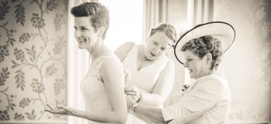Lesbian Bride Getting Ready With Help Image By Lesbian Wedding Photography Pike Photography Via Gay Wedding Guide 6 380X174
