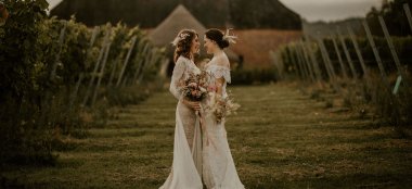 Lesbian Brides By Vines At Brickhouse Vineyard Unique Wedding Venue Devon Via The Gay Wedding Guide 10 380X174