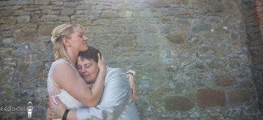 Lesbian Brides Hug Image Via Staffordshire Wedding Photographer Ragdoll Photography Via The Gay Wedding Guide 6 380X174