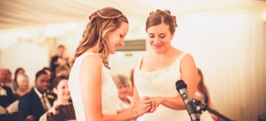 Lesbian Brides Put On Wedding Rings Image By Lesbian Wedding Photography Pike Photography Via Gay Wedding Guide 6 380X174
