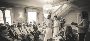 Lesbian Brides Say Vows Image By Lesbian Wedding Photography Pike Photography Via Gay Wedding Guide 6 380X174