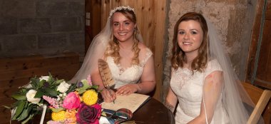 Lesbian Wedding At Barn Wedding At The Loft Inverness Wedding Venue Moray Gay Wedding Guide 9 380X174