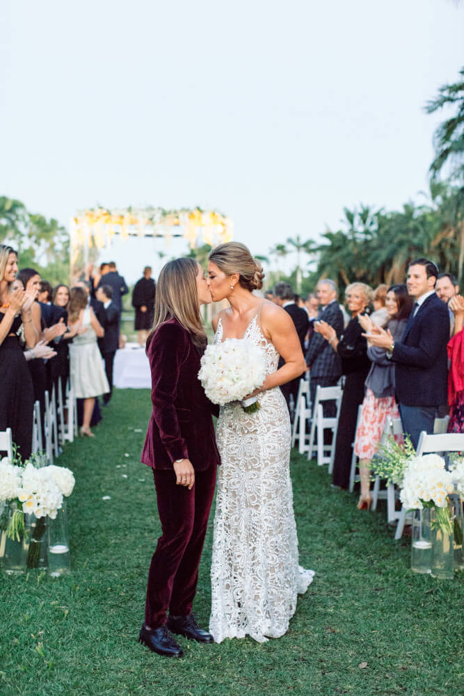 lesbian wedding of Rachel Marianne aisle kiss image copyright Elaine Palladino Photography via Gay Wedding Guide 5