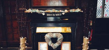 Mrs And Mrs Sign At Tv Wedding Venue Shepperton Studios A Unique Wedding Venue Berkshire 9 380X174