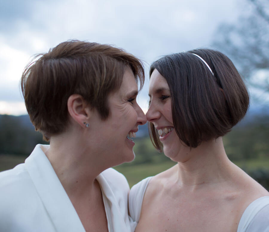 nose rub at Jak and Jules lesbian wedding image copyright Ragdoll Photography via The Gay Wedding Guide 3 5