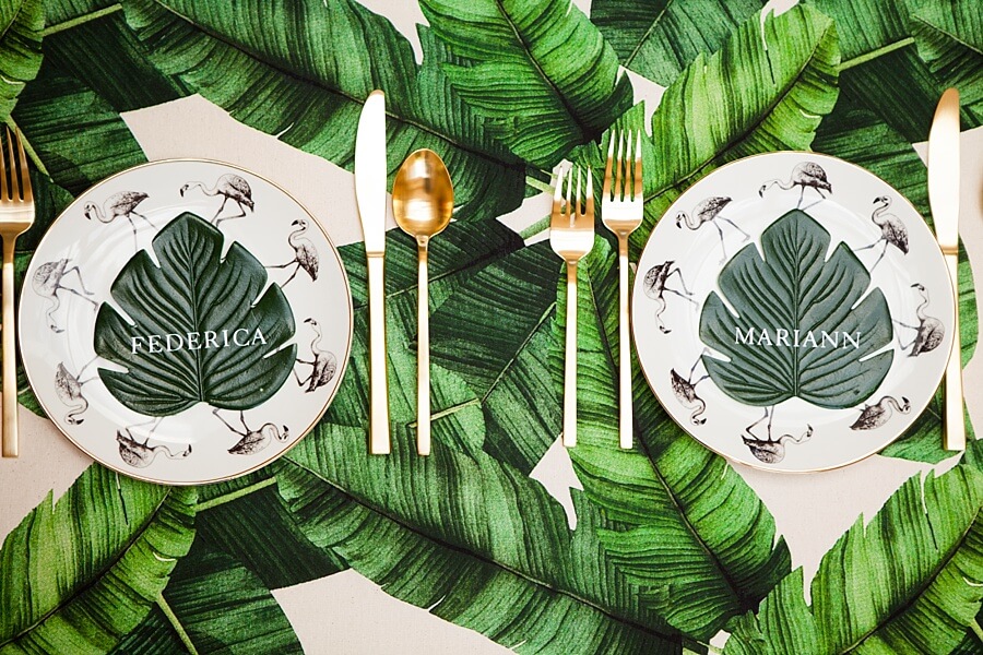 place setting at exotic tropical wedding theme styled shoot by paola de paola via the gay wedding guide 8