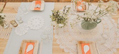 Pretty Lace Peach And White Wedding Table Decor By Knot And Pop Luxury Wedding Planners London Via The Gay Wedding Guide 6 380X174
