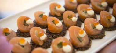 Salmon Canapes At The Chicester Hotel Country Barn Wedding Venue Essex Gay Wedding Guide 9 380X174