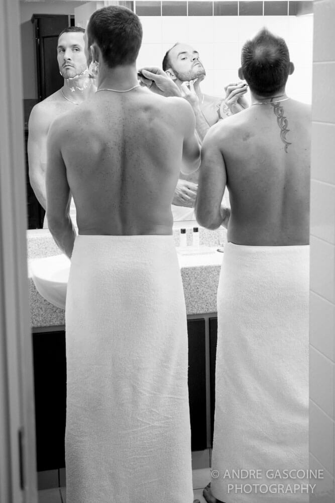 shaving Phil and Leo at their gay wedding in surrye image copyright Andre Gascoine via the Gay Wedding Guide 3 5