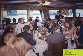 Wedding Breakfast Is Served On Silver Barracuda Boat At Darren And Georgios Same Sex Marriage London Boat Wedding. Photographs Copyright Emir Hasham 3 5 344X230