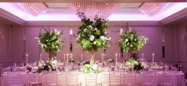 Wedding Breakfast Pink Lighting At Sopwell House Wedding Venue Hertfordshire Gay Wedding Guide 9 380X174