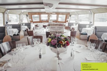 Wedding Breakfast Table Style Art Deco Travel Theme For Darren And Georgios Same Sex Marriage London Boat Wedding. Photographs Copyright Emir Hasham 3 5 344X230
