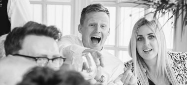 Wedding Guests Excited At Beach Wedding Venue Bournemouth Hotel Miramar Gay Wedding Venue Guide 9 380X174