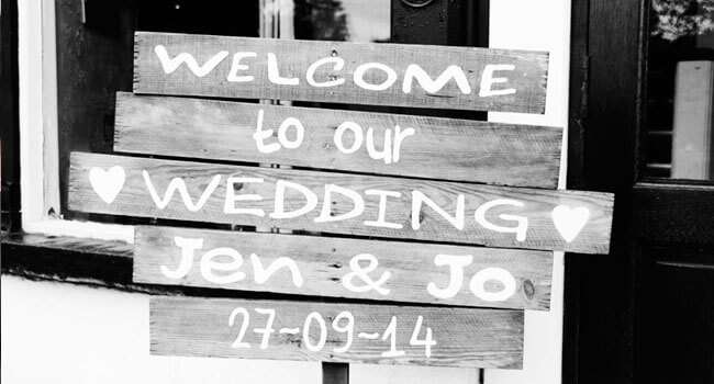 wedding sign Jen Jo lesbian wedding photo cpyright Jennifer Langridge Wedding Photography for the real gay wedding guide 3 5
