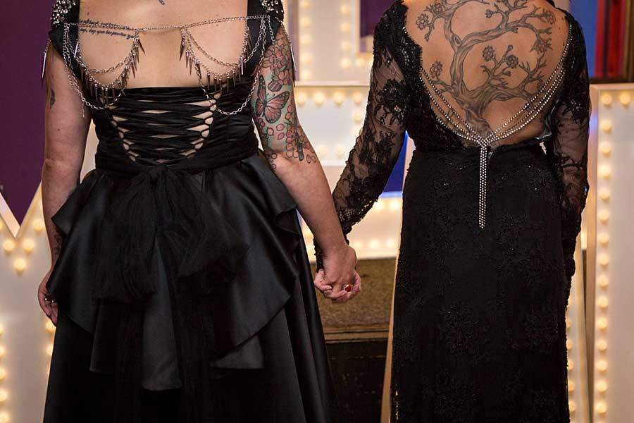 LGBT wedding LGBT Wedding styled shoot heavy metal wedding details tattoed brides Paola de Paola Photography 40 1 5