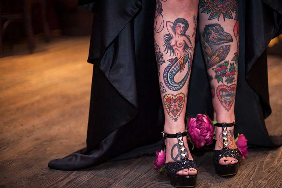 LGBT wedding Lesbian Wedding styled shoot heavy metal wedding details tattoed brides Paola de Paola Photography 21 1 5