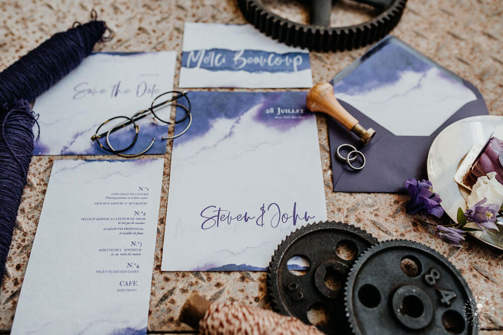 Stationery at styled gay wedding shoot at Germany fabric factory.1 Image by JuliaBartelt 1 5