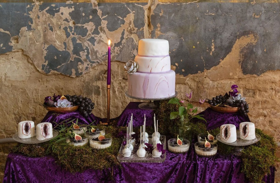 Suite table at Gothic and Purple wedding ideas Styled Shoot via The Gay Wedding Guide 1 5