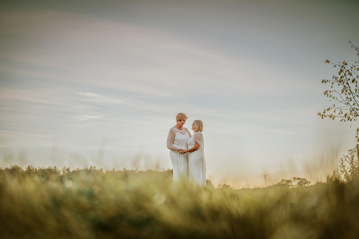 same sex wedding couple in field tom halliday photography
