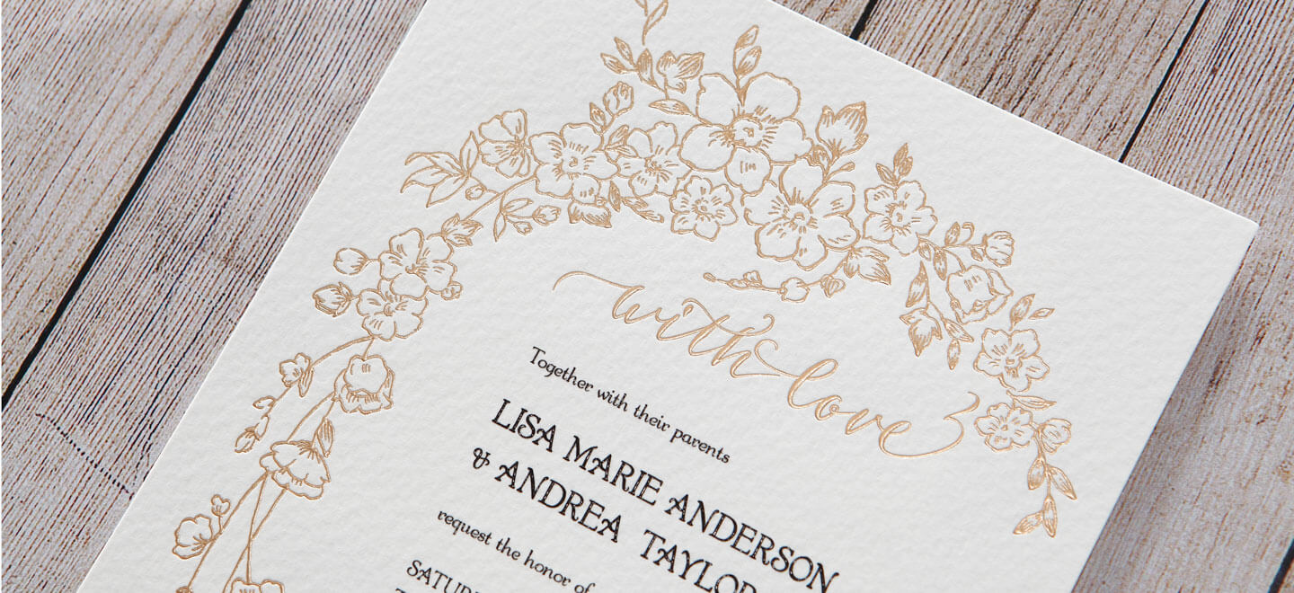 Embossed-gold-and-cream-wedding-invitation-by-brilliant-wedding-stationery-and-laser-cut-wedding-stationery-adorn-invitations-via-gay-wedding-guide
