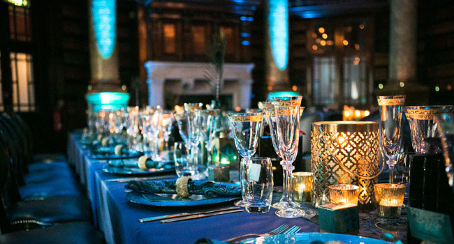 Gold-and-Blue-table-decorations-at-Peacock-blue-wedding-theme-by-Shiraz-Events-via-the-Gay-Wedding-Guide