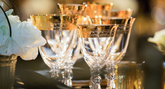 Gold-Lipped-Glasses-At-Wedding-Table-By-Shiraz-Events-Gay-Wedding-Planners-Uk-And-Us
