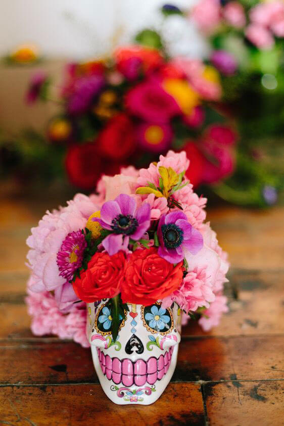 Reception Sugar Skull Flower Vase Centrepiece For Day Of The Dead Wedding Theme Image By Sy Photography 2 - 6 Style Steals: Same-Sex Wedding Theme Ideas Reception Sugar Skull Flower Vase Centrepiece For Day Of The Dead Wedding Theme Image By Sy Photography 2 - 6 Style Steals: Same-Sex Wedding Theme Ideas Gay Wedding Guide