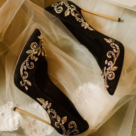 Black And Gold Embroided Heels Via Gay Wedding Guide 2 - Style Steal: 22 Masquerade Ball Same-Sex Wedding Theme Inspirations To Spice Up Your Wedding Black And Gold Embroided Heels Via Gay Wedding Guide 2 - Style Steal: 22 Masquerade Ball Same-Sex Wedding Theme Inspirations To Spice Up Your Wedding Gay Wedding Guide