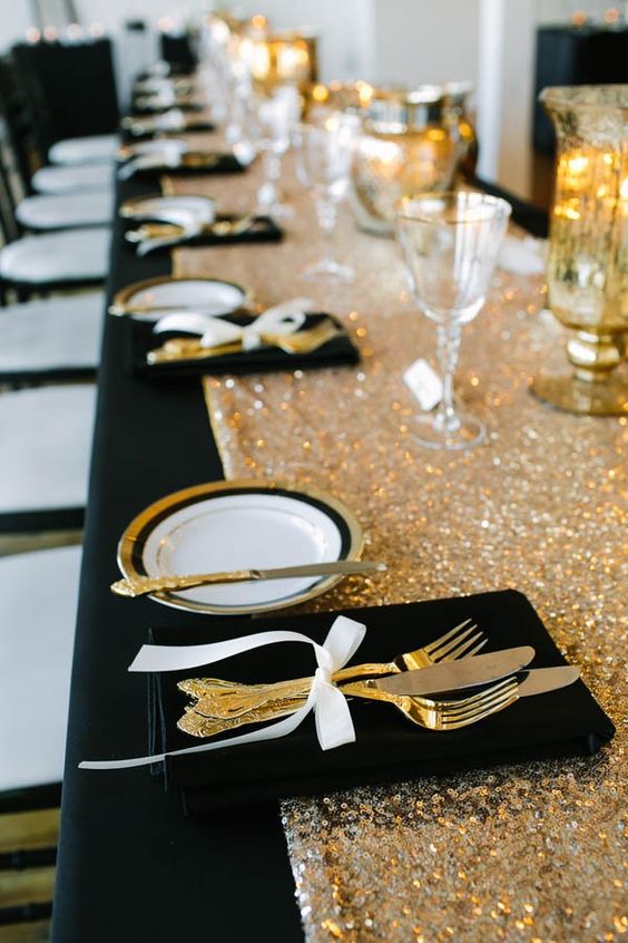 Black And Gold Glitter Tableware Via Gay Wedding Guide 2 - Style Steal: 22 Masquerade Ball Same-Sex Wedding Theme Inspirations To Spice Up Your Wedding Black And Gold Glitter Tableware Via Gay Wedding Guide 2 - Style Steal: 22 Masquerade Ball Same-Sex Wedding Theme Inspirations To Spice Up Your Wedding Gay Wedding Guide