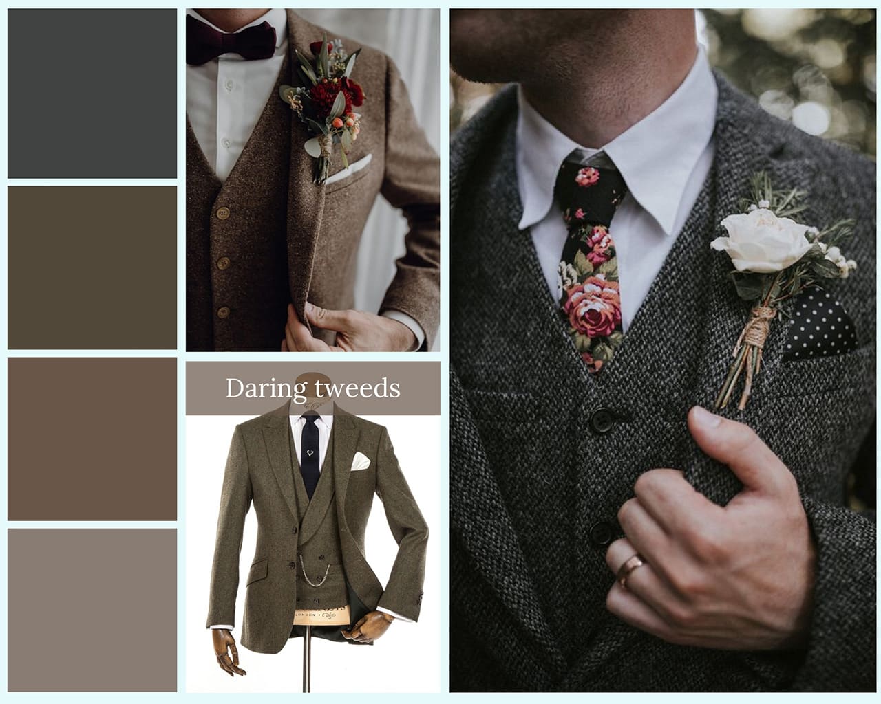 Autumn Wedding Ideas: Daring Tweeds Wedding Suits Moodboard