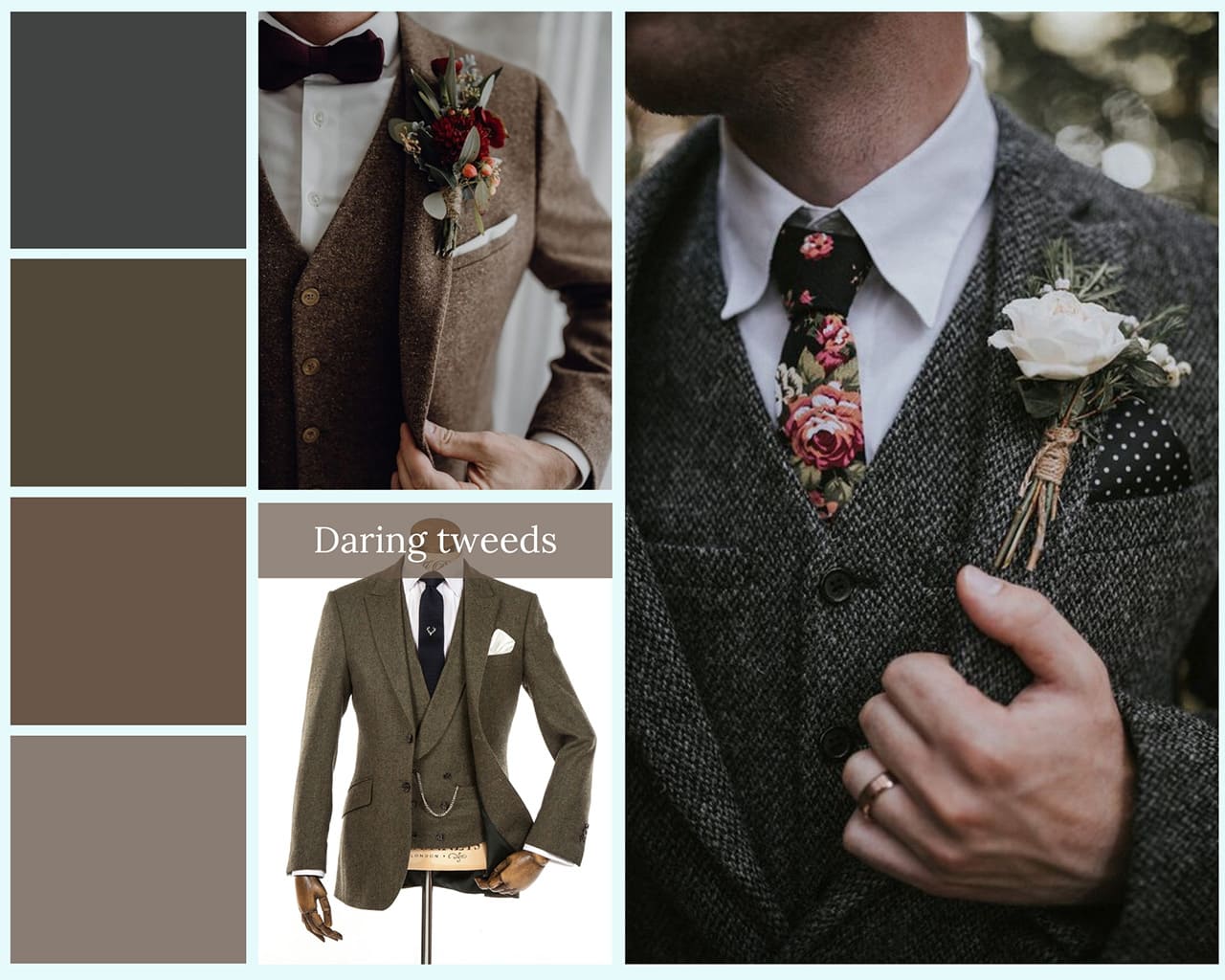 Daring Tweeds Wedding Suits Moodboard 2 - Heavenly Same-Sex Autumn Wedding Ideas From The Uk'S Top 10 Lgbtq+ Wedding Suppliers Autumn Wedding Ideas: Daring Tweeds Wedding Suits Moodboard