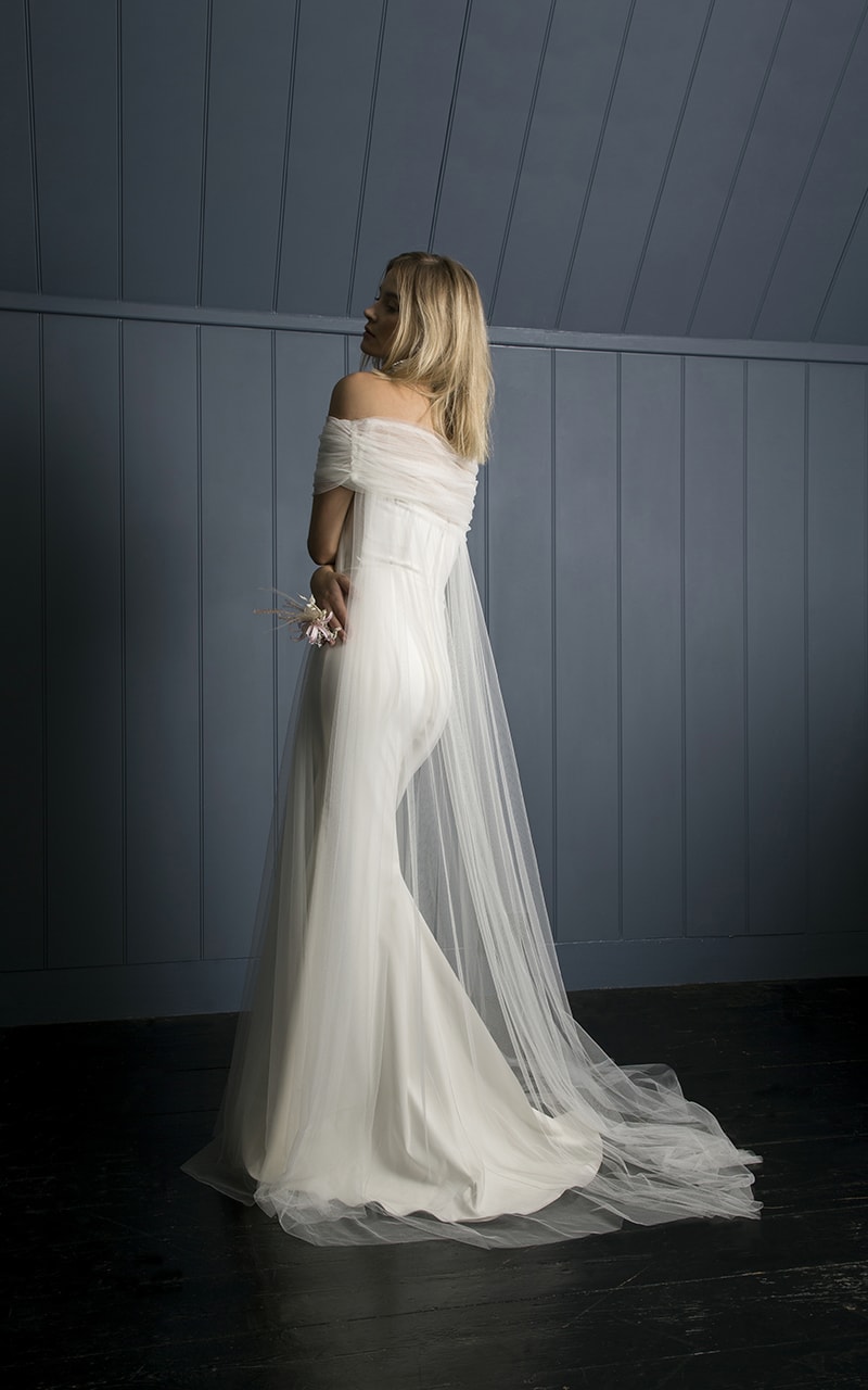 Manet Cape Long Oliver Wedding Dress Back 2 - Heavenly Same-Sex Autumn Wedding Ideas From The Uk'S Top 10 Lgbtq+ Wedding Suppliers Gay Wedding Guide