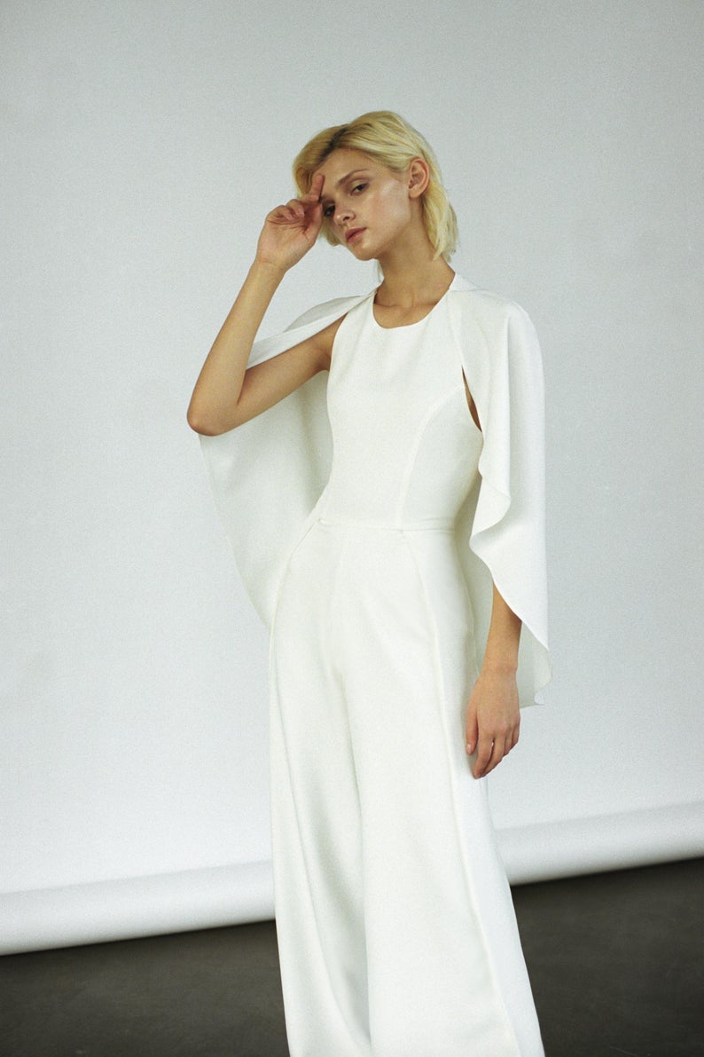 Minimalist Bridal Lesbian Wedding Jumpsuit Front 2 - 30 Amazing Lesbian Wedding Suits To Look Stunning On Your Big Day Minimalist Bridal Lesbian Wedding Jumpsuit Front 2 - 30 Amazing Lesbian Wedding Suits To Look Stunning On Your Big Day Gay Wedding Guide