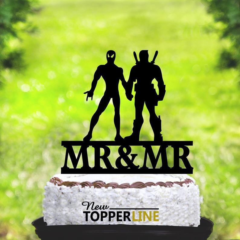 Nnnnnn 2 - 40 Awesome Gay Wedding Cake Toppers That Will Make Your Wedding Cake Stand Out Spider Man &Amp; Deadpool Gay Wedding Cake Topper