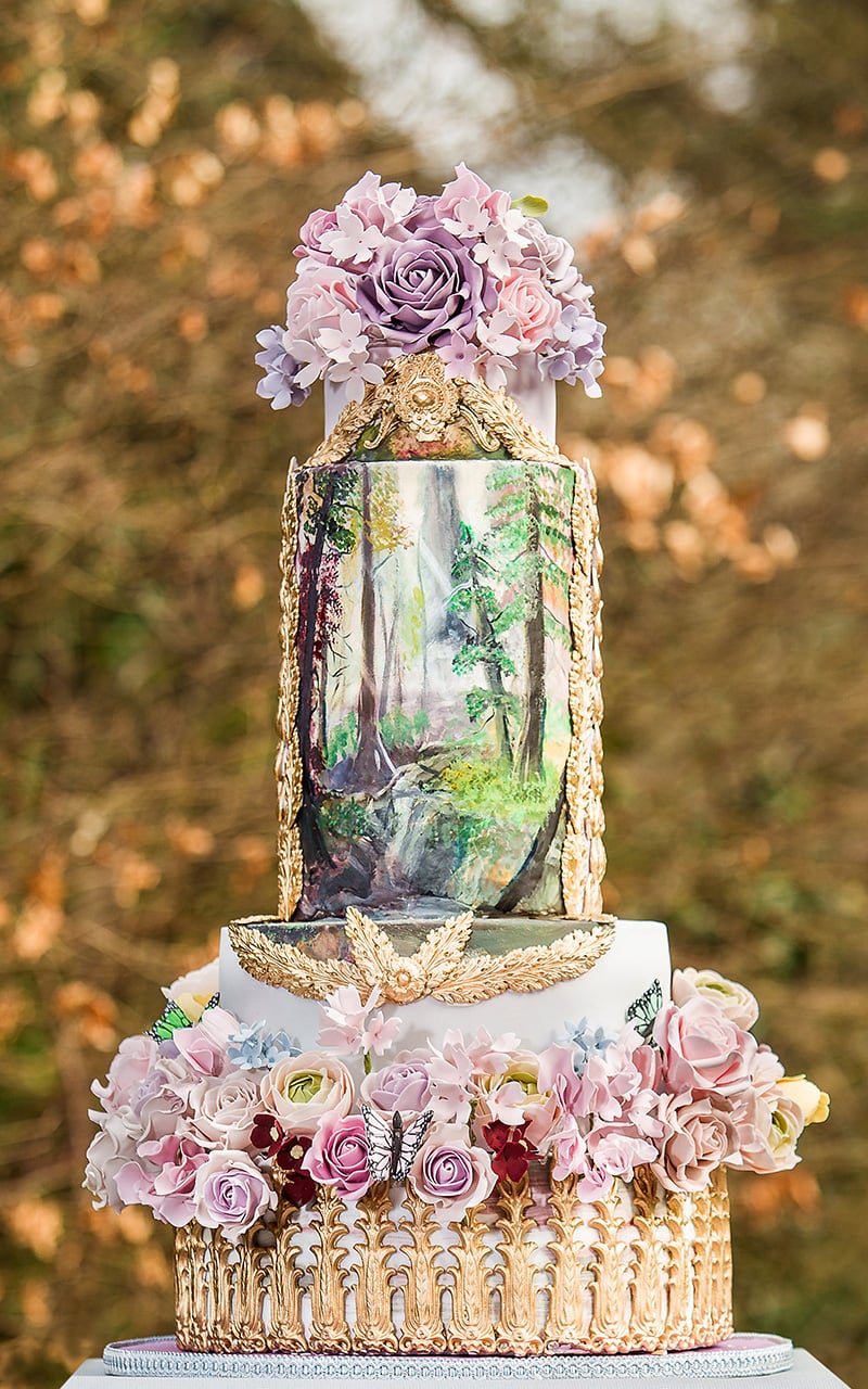 Painted Woodland Wedding Cake 2 - Heavenly Same-Sex Autumn Wedding Ideas From The Uk'S Top 10 Lgbtq+ Wedding Suppliers Gay Wedding Guide