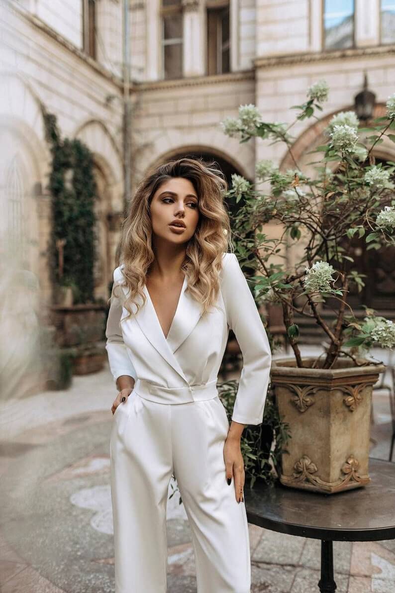 Long Sleeved Jumpsuit 01 - 30 Amazing Lesbian Wedding Suits To Look Stunning On Your Big Day Long Sleeved Jumpsuit 01 - 30 Amazing Lesbian Wedding Suits To Look Stunning On Your Big Day Gay Wedding Guide