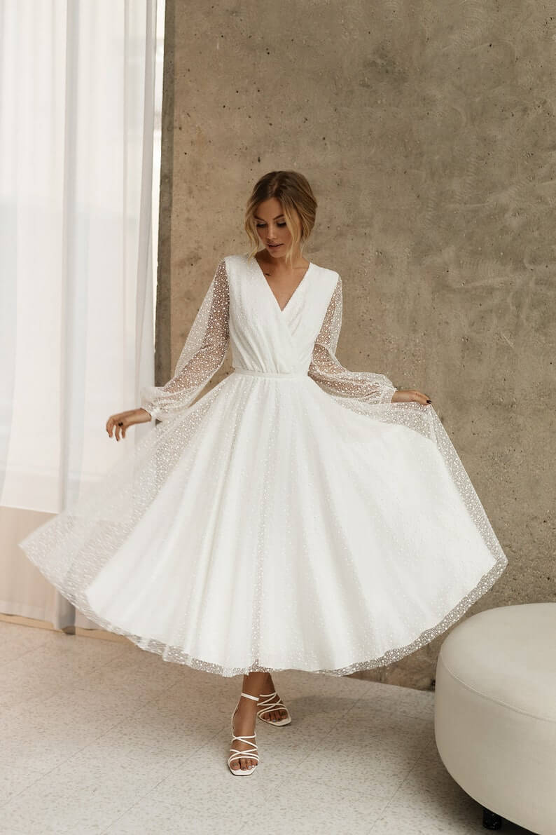Puffy Sleeves City Hall Vintage Midi 1 Lesbian Wedding Dress - 30 Chic Lesbian Wedding Dresses That Make Your Bridal Look Authentic Puffy Sleeves City Hall Vintage Midi 1 Lesbian Wedding Dress - 30 Chic Lesbian Wedding Dresses That Make Your Bridal Look Authentic Gay Wedding Guide