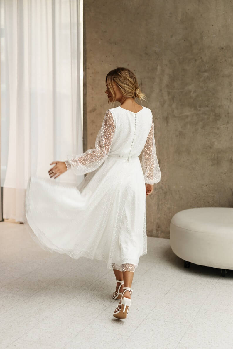 Puffy Sleeves City Hall Vintage Midi 2 Lesbian Wedding Dress - 30 Chic Lesbian Wedding Dresses That Make Your Bridal Look Authentic Puffy Sleeves City Hall Vintage Midi 2 Lesbian Wedding Dress - 30 Chic Lesbian Wedding Dresses That Make Your Bridal Look Authentic Gay Wedding Guide