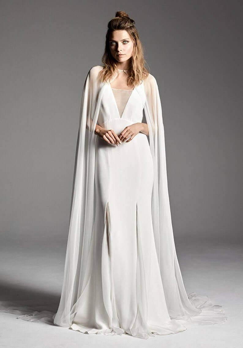 The Embellished Cape Look 1 Lesbian Wedding Dress - 30 Chic Lesbian Wedding Dresses That Make Your Bridal Look Authentic The Embellished Cape Look 1 Lesbian Wedding Dress - 30 Chic Lesbian Wedding Dresses That Make Your Bridal Look Authentic Gay Wedding Guide