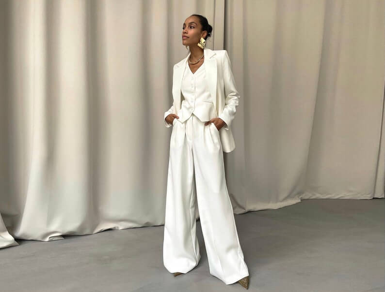 White 3 Piece Bridal Pantsuit 2 Lesbian Wedding Suit - 30 Amazing Lesbian Wedding Suits To Look Stunning On Your Big Day White 3 Piece Bridal Pantsuit 2 Lesbian Wedding Suit - 30 Amazing Lesbian Wedding Suits To Look Stunning On Your Big Day Gay Wedding Guide