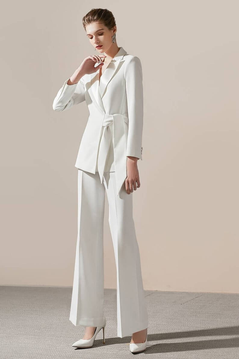 White Belted 2 Piece Wide Leg Pants Suits 1 Lesbian Wedding Suit - 30 Amazing Lesbian Wedding Suits To Look Stunning On Your Big Day White Belted 2 Piece Wide Leg Pants Suits 1 Lesbian Wedding Suit - 30 Amazing Lesbian Wedding Suits To Look Stunning On Your Big Day Gay Wedding Guide