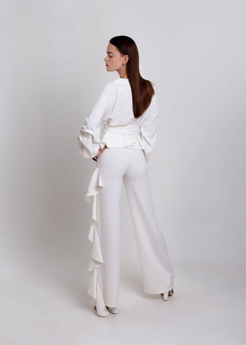 White Long Sleeve Wedding Outfit With V Neck Wedding Top 2 Lesbian Wedding Suit - 30 Amazing Lesbian Wedding Suits To Look Stunning On Your Big Day White Long Sleeve Wedding Outfit With V Neck Wedding Top 2 Lesbian Wedding Suit - 30 Amazing Lesbian Wedding Suits To Look Stunning On Your Big Day Gay Wedding Guide