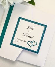 Crisp White And Teal Luxury Pocketfold With Glitter And Entwined Hearts 2 188X230